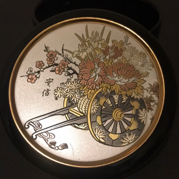 Art of Chokin Japanese Flower Cart Trinket Box - Picture 2 of 11